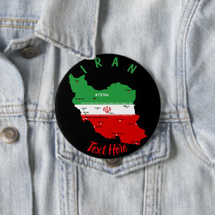 Iran Map with Flag and Emblem 10 Cm Round Badge