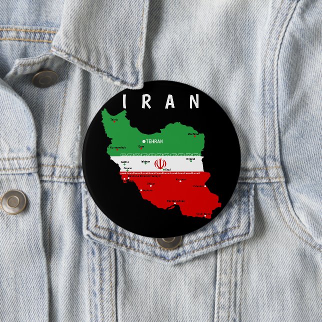 Iran Map with Flag and Emblem 10 Cm Round Badge (In Situ)
