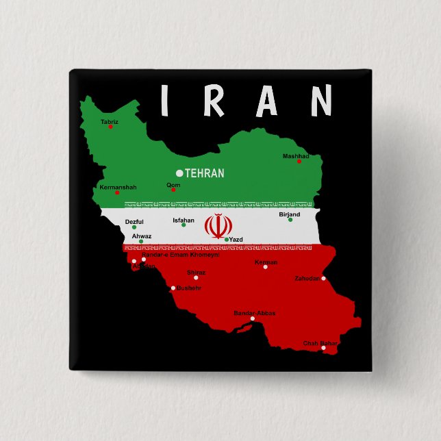Iran Map with Flag and Emblem 15 Cm Square Badge (Front)