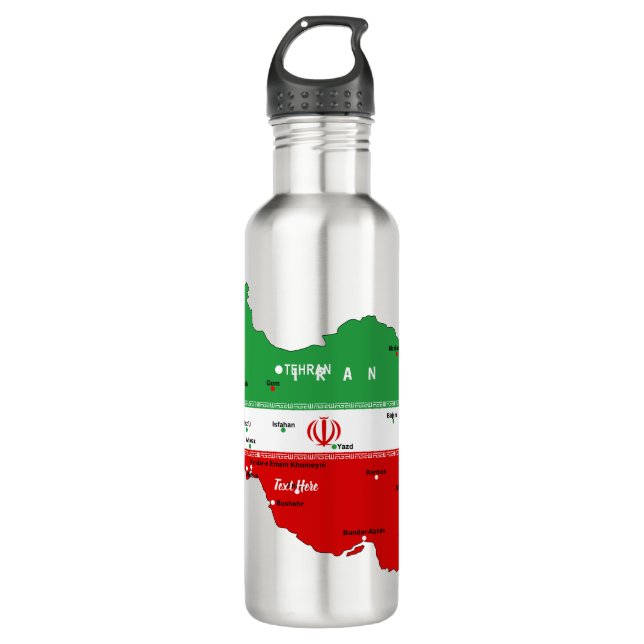 Iran Map with Flag and Emblem 710 Ml Water Bottle (Front)
