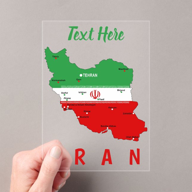 Iran Map with Flag and Emblem Acrylic Invitations (Insitu (Handheld))
