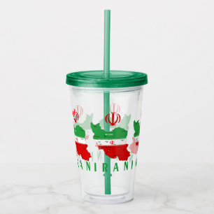 Iran Map with Flag and Emblem Acrylic Tumbler