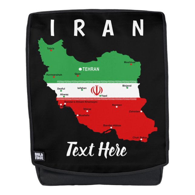 Iran Map with Flag and Emblem Backpack (Front)
