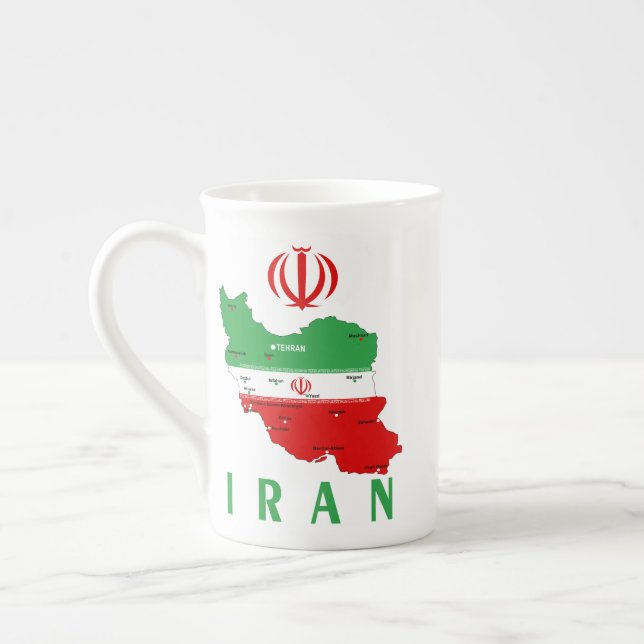 Iran Map with Flag and Emblem Bone China Mug (Left)