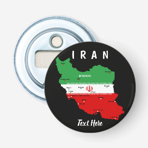 Iran Map with Flag and Emblem Bottle Opener