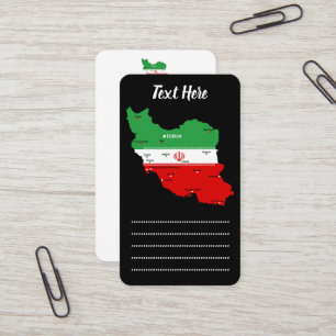 Iran Map with Flag and Emblem Business Card
