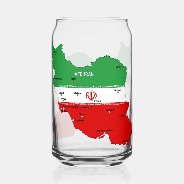 Iran Map with Flag and Emblem Can Glass (Front)