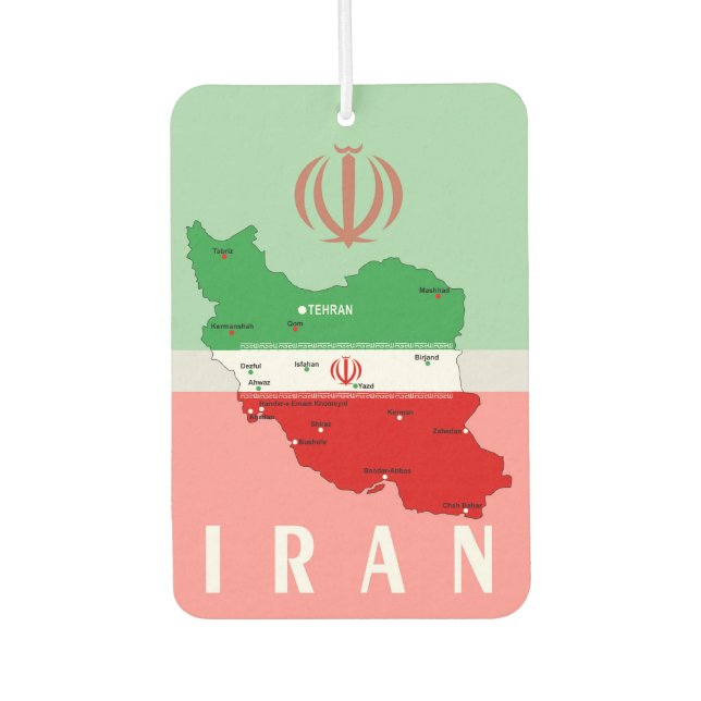 Iran Map with Flag and Emblem Car Air Freshener (Front)