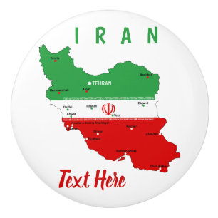 Iran Map with Flag and Emblem Ceramic Knob
