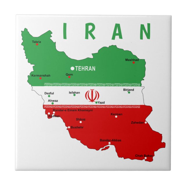 Iran Map with Flag and Emblem Ceramic Tile (Front)