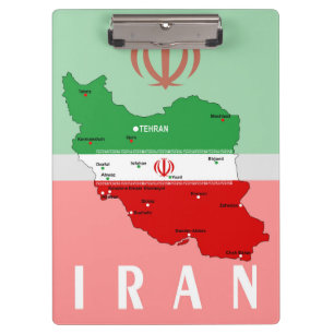 Iran Map with Flag and Emblem Clipboard