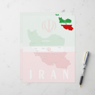 Iran Map with Flag and Emblem Custom Letterhead
