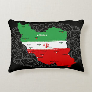 Iran Map with Flag and Emblem Decorative Cushion