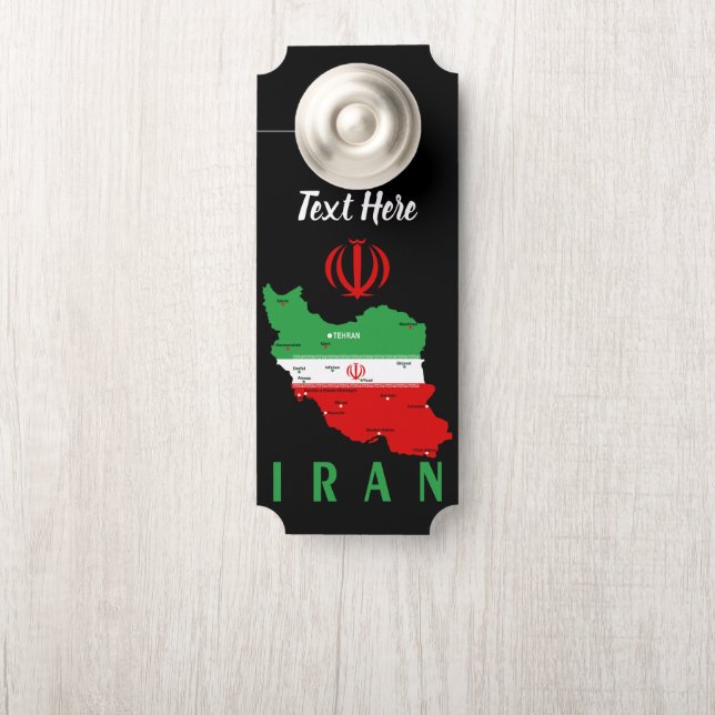 Iran Map with Flag and Emblem Door Hanger (On Knob)