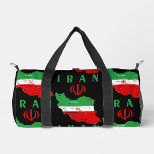 Iran Map with Flag and Emblem Duffle Bag