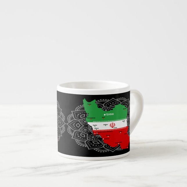 Iran Map with Flag and Emblem Espresso Cup (Front Right)