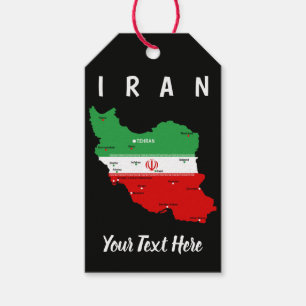 Iran Map with Flag and Emblem Gift Tags