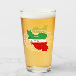 Iran Map with Flag and Emblem Glass