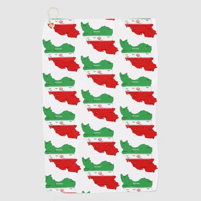 Iran Map with Flag and Emblem Golf Towel (Front)