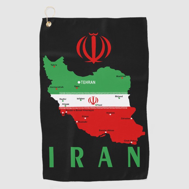 Iran Map with Flag and Emblem Golf Towel (Front)