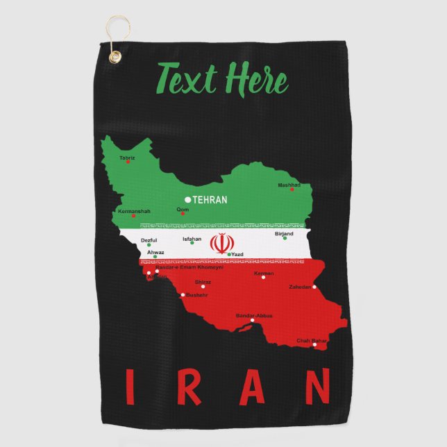 Iran Map with Flag and Emblem Golf Towel (Front)
