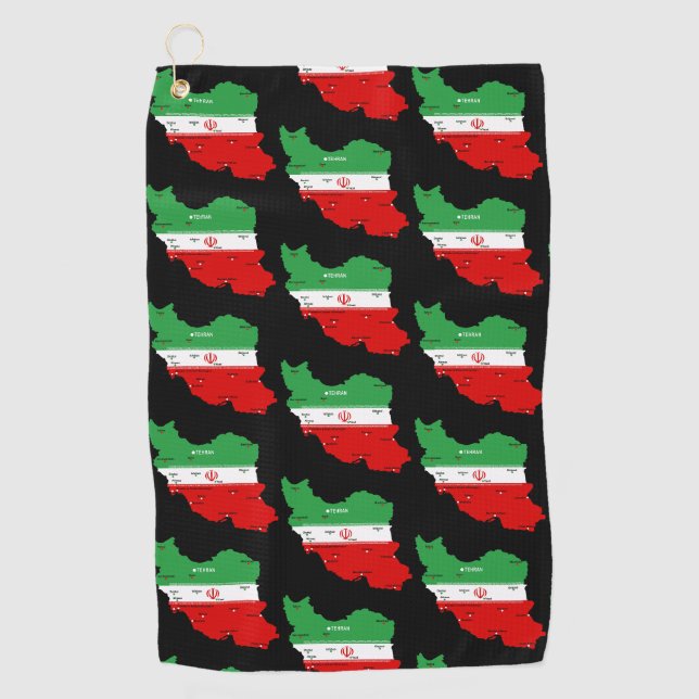 Iran Map with Flag and Emblem Golf Towel (Front)
