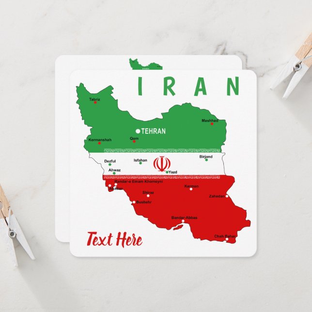 Iran Map with Flag and Emblem Invitation (Front/Back In Situ)