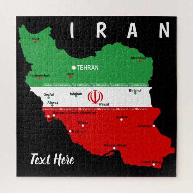 Iran Map with Flag and Emblem Jigsaw Puzzle (Vertical)