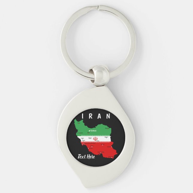 Iran Map with Flag and Emblem Key Ring (Front)