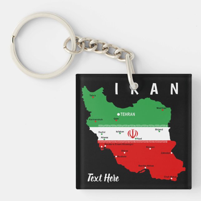 Iran Map with Flag and Emblem Key Ring (Front)