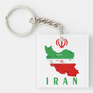 Iran Map with Flag and Emblem Key Ring