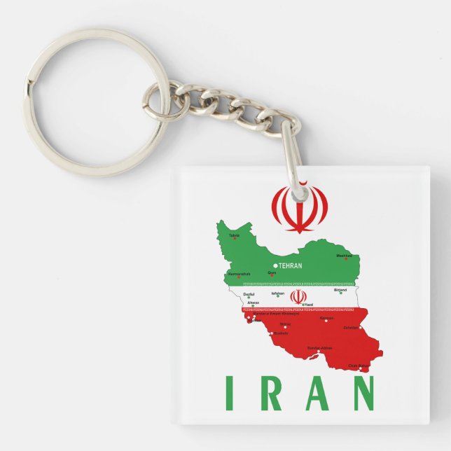 Iran Map with Flag and Emblem Key Ring (Front)