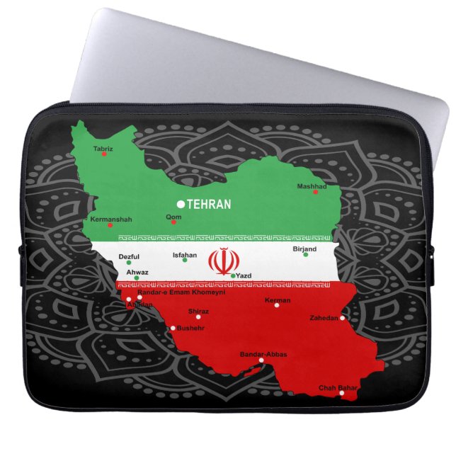 Iran Map with Flag and Emblem Laptop Sleeve (Front)