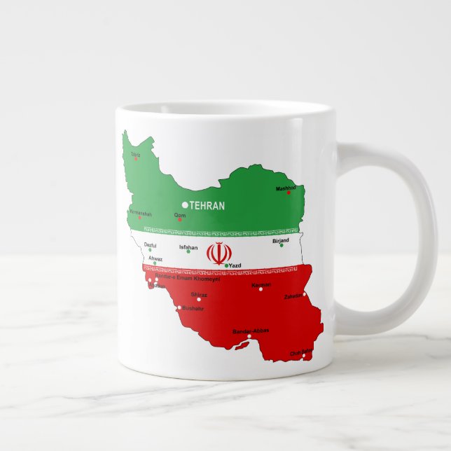 Iran Map with Flag and Emblem Large Coffee Mug (Right)