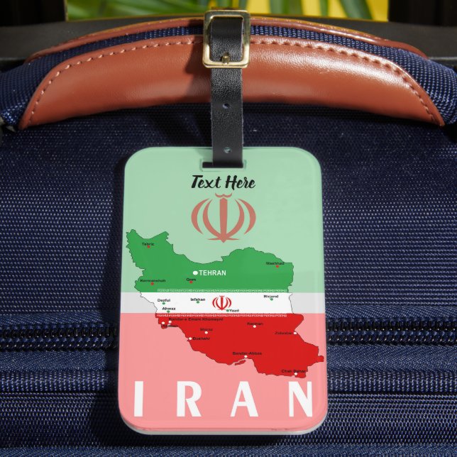Iran Map with Flag and Emblem Luggage Tag (Front Insitu 2)