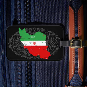 Iran Map with Flag and Emblem Luggage Tag