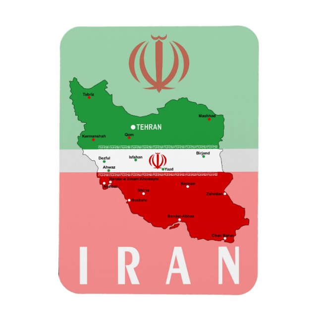 Iran Map with Flag and Emblem Magnet (Vertical)
