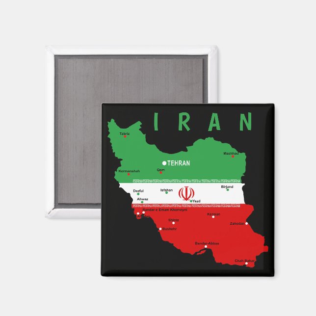 Iran Map with Flag and Emblem Magnet (Front/Back)