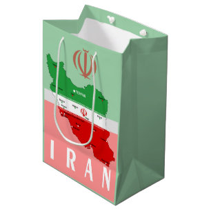 Iran Map with Flag and Emblem Medium Gift Bag