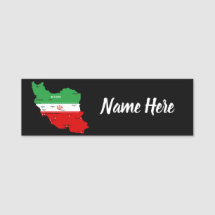 Iran Map with Flag and Emblem Name Tag