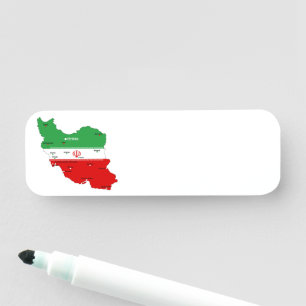 Iran Map with Flag and Emblem Name Tag