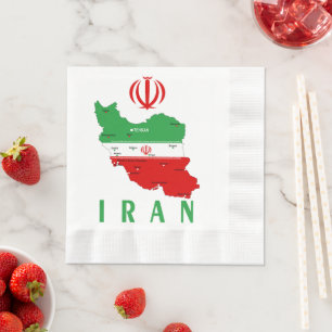 Iran Map with Flag and Emblem Napkin
