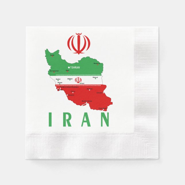 Iran Map with Flag and Emblem Napkin (Front)