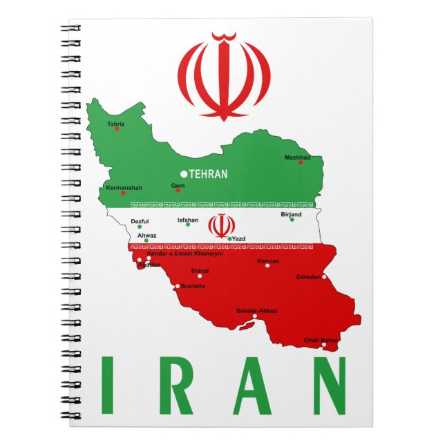 Iran Map with Flag and Emblem Notebook (Front)