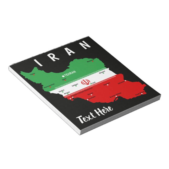 Iran Map with Flag and Emblem Notepad (Angled)