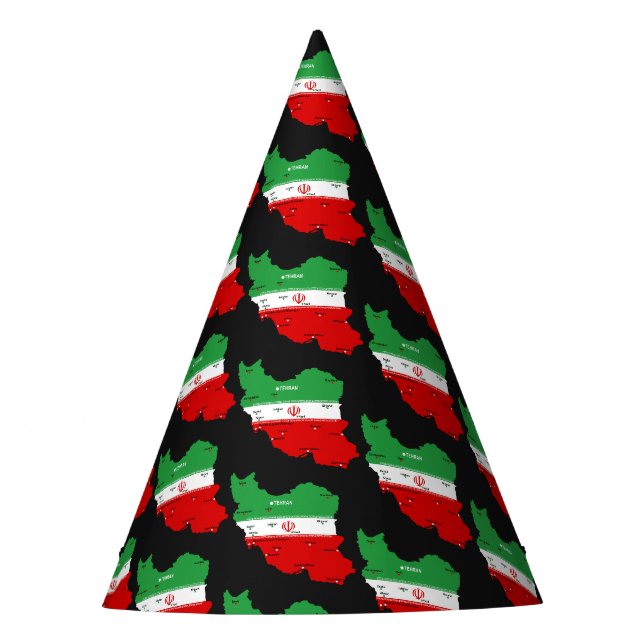 Iran Map with Flag and Emblem Party Hat (Front)