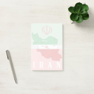 Iran Map with Flag and Emblem Post-it Notes