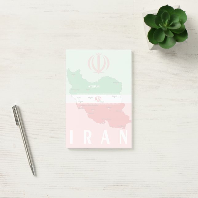 Iran Map with Flag and Emblem Post-it Notes (Office)