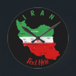Iran Map with Flag and Emblem Round Clock<br><div class="desc">Iran Political Map with capital Tehran,  national borders,  most important cities,  rivers and lakes. The Iranian Flag Colors are superposed on the Map Silhouette. Vector Illustration by BluedarkArt TheChameleonArt</div>