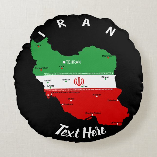 Iran Map with Flag and Emblem Round Cushion (Front)